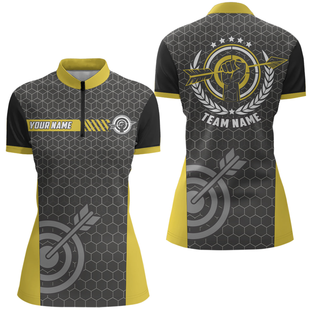 Yellow And Black Archery Target Women Quarter-Zip Shirts, Custom Team Name Archery Jerseys TDM0660