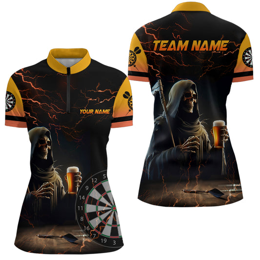Funny Skull Beer Darts Polo & Quarter-Zip Shirts For Women Custom Beer And Player Darts Jerseys TDM1737