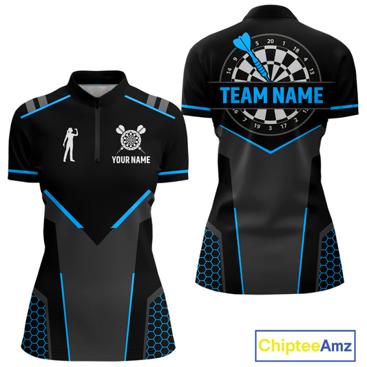 Darts Jersey For Women Custom Polo & Quarter Zip Darts Tournament Team Shirt |Blue TDM4747