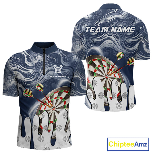 Personalized Marble Swirl Dart Shirts For Men Custom Funny Darts Team Jersey Polo & 1/4 Zip |Blue TDM4161