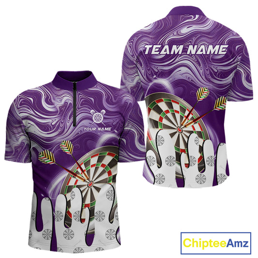 Personalized Marble Swirl Dart Shirt For Men Custom Funny Darts Jersey Team Polo & 1/4 Zip|Purple TDM4162