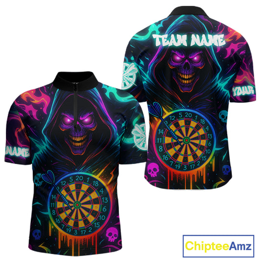 Colorful Neon Dartboard Grim Reaper Darts Shirt For Men Custom Darts Jerseys Team Polo & 1/4 Zip TDM4669