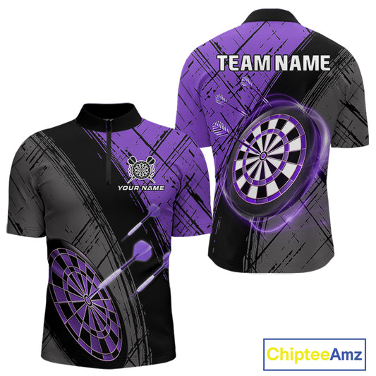 Grunge Purple Black Dartboard Light Men Dart Polo & 1/4 Zip Custom Dart Shirt For Team Dart Jersey TDM4126
