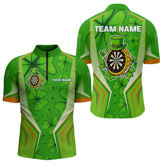 Green Luckiest Shamrock Men's Darts Shirt Custom St Patrick Day Darts Jersey Team Polo & 1/4 Zip TDM4745