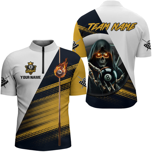 Personalized Grim Reaper 8 Ball Pool Billiard Shirts For Men, Billiard Jerseys |Yellow TDM2994