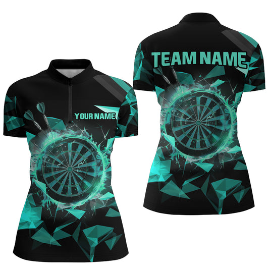 Personalized Turquoise Darts Board 3D Printed Women Polo & Quarter-Zip Shirts, Darts Team Jerseys TDM1743