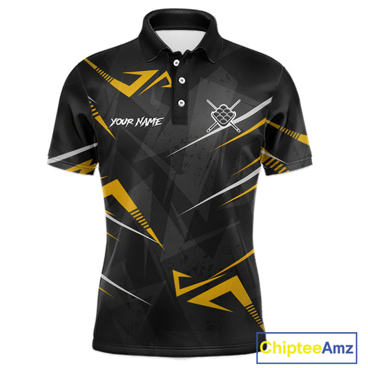 Yellow Black 9 Ball Crown Billiard Shirt For Men Custom Pool Team Jersey Polo & 1/4 Zip TDM5923