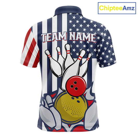 Custom Bowling Balls American Flag Bowling Shirt For Men, Patriotic Bowling Jersey Polo & 1/4 Zip TDM6517