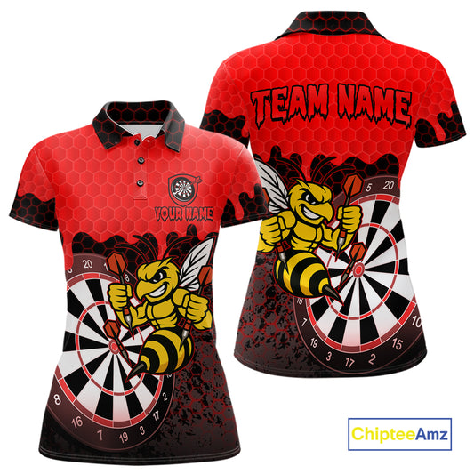 Personalized Black And Red Funny Bee Darts Shirt For Women, Darts Team Jersey Polo & Quarter Zip TDM7554