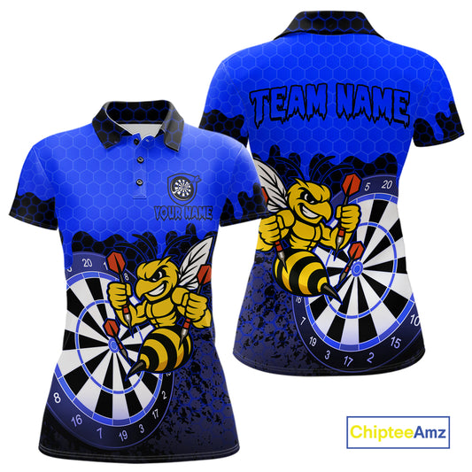 Personalized Black And Blue Funny Bee Darts Shirt For Women, Darts Team Jersey Polo & Quarter Zip TDM7555