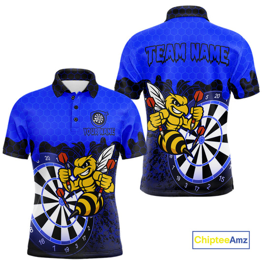 Personalized Black And Blue Funny Bee Darts Shirt For Men, Darts Team Jersey Polo & Quarter Zip TDM7555