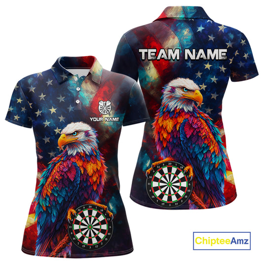 Personalized Eagle Colorful Darts Shirts For Women Custom American Flag Patriotic Darts Team Jersey TDM7619