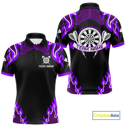 Black And Purple Flaming Darts Jersey Polo & Quarter Zip Custom Darts Team Shirt For Men TDM6147