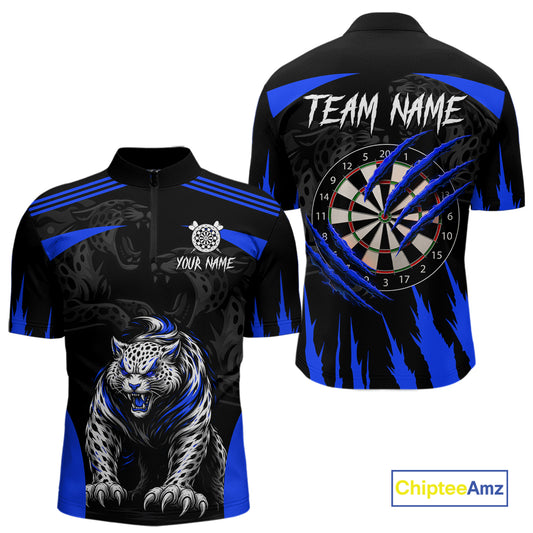 Black And Blue Custom Leopard Darts Shirt For Men, Darts Team Jersey Polo & Quarter Zip TDM5626