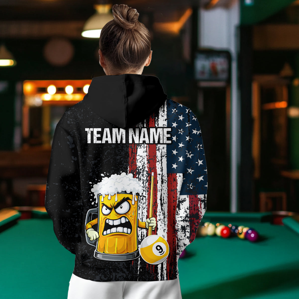 Funny Angry Beer 8 Ball & 9 Ball Billiard Hoodie Custom American Flag Pool Hoodie Team Jersey TDM5636