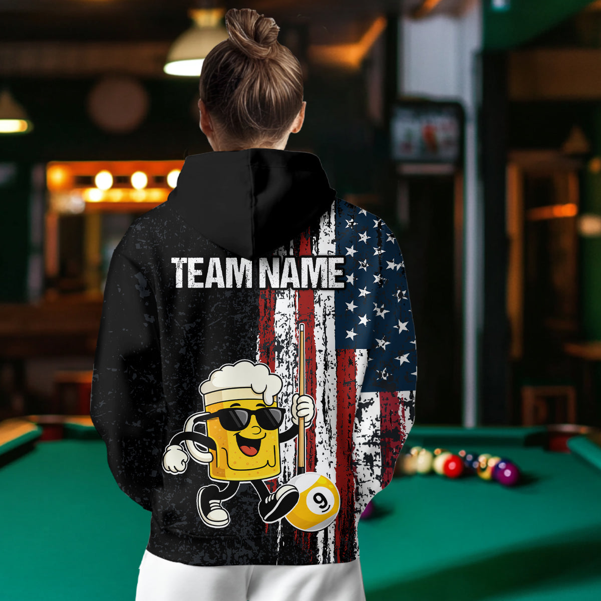 American Flag 8 Ball & 9 Ball Funny Beer Billiard Hoodie For Custom Patriotic Billiard Hoodie Jersey TDM5637