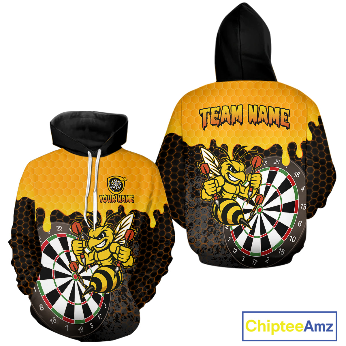 Personalized Yellow Black Funny Bee Darts Hoodie Custom Darts Jersey, Darts Team Shirt TDM6004