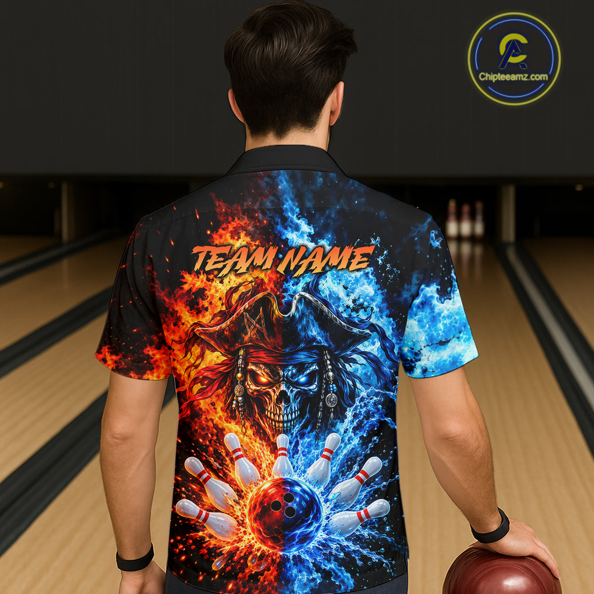 Custom Fire And Ice Pirate Bowling Hawaiian Shirt For Men Women, Bowling Button Up Shirt Team Jersey TDM8110