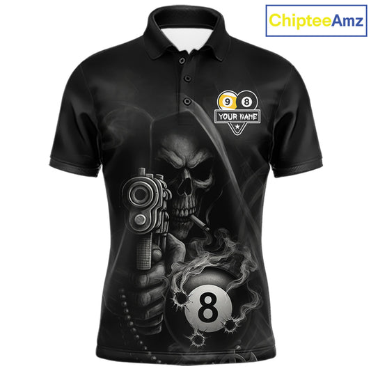 Custom Grim Reaper 8 Ball & 9 Ball Smoke Billiard Shirt For Men, Pool Team Jersey Polo & 1/4 Zip TDM6496