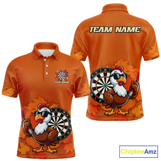 Personalized Orange Funny Turkey Darts Shirts For Men Custom Thanksgiving Dart Team Jersey TDM7269