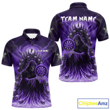 Load image into Gallery viewer, Personalized Purple Grim Reaper Darts Jersey For Men Custom Skull Darts Team Polo & Quarter Zip  TDM5059