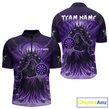 Load image into Gallery viewer, Personalized Purple Grim Reaper Darts Jersey For Men Custom Skull Darts Team Polo & Quarter Zip  TDM5059