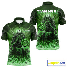 Load image into Gallery viewer, Personalized Green Grim Reaper Darts Jersey For Men Custom Skull Darts Team Polo & Quarter Zip  TDM5060