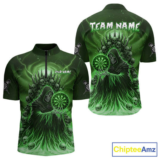 Personalized Green Grim Reaper Darts Jersey For Men Custom Skull Darts Team Polo & Quarter Zip TDM5060