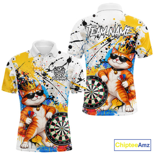 Funny Cat Colorful Darts Shirt For Men Custom Darts Jersey Team Polo & 1/4 Zip, Darts Gifts TDM7734
