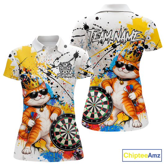 Funny Cat Colorful Darts Shirt For Women Custom Darts Jersey Team Polo & 1/4 Zip, Darts Gifts TDM7734