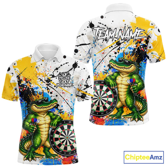 Funny Alligator Colorful Darts Shirt For Men Custom Darts Jersey Team Polo & 1/4 Zip, Darts Gifts TDM7735