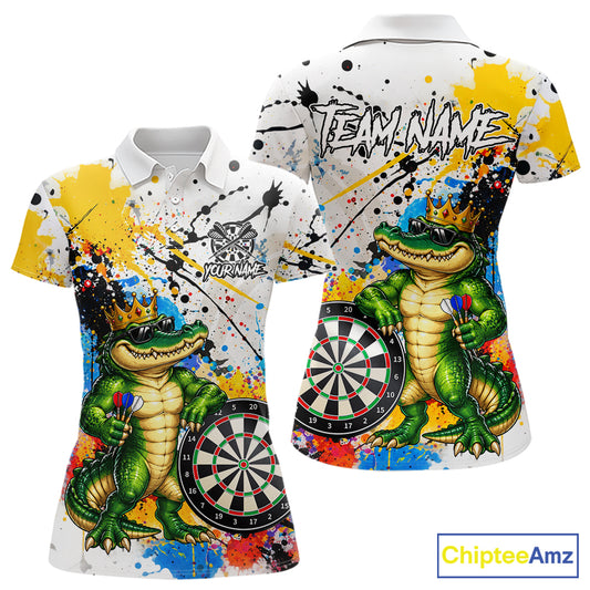 Funny Alligator Colorful Darts Shirt For Women Custom Darts Jersey Team Polo & 1/4 Zip, Darts Gifts TDM7735