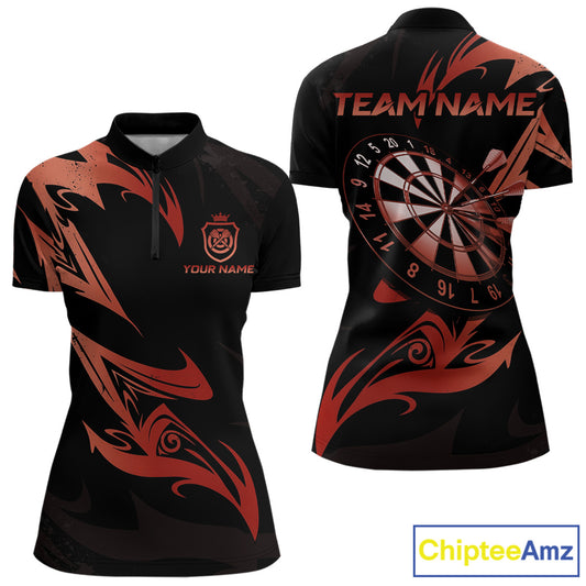 Black And Red Dartboard Tribal Darts Polo & 1/4 Zip Custom Darts Shirt For Women, Darts Team Jersey TDM5367