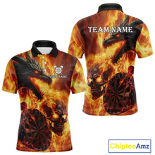 Load image into Gallery viewer, Personalized Orange Flaming Dragon And Skull Darts Shirt For Men Custom 3D Fire Darts Team Jersey TDM4958