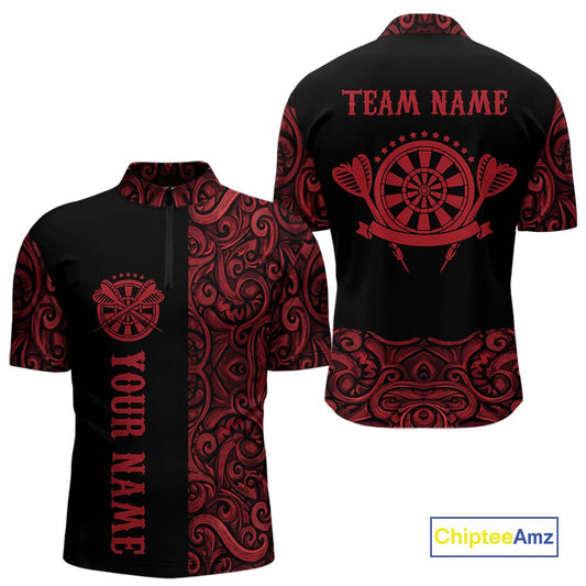 Black And Red Custom Tribal Darts Shirt For Men, Personalized Darts Jersey Team Polo & Quarter Zip TDM5391