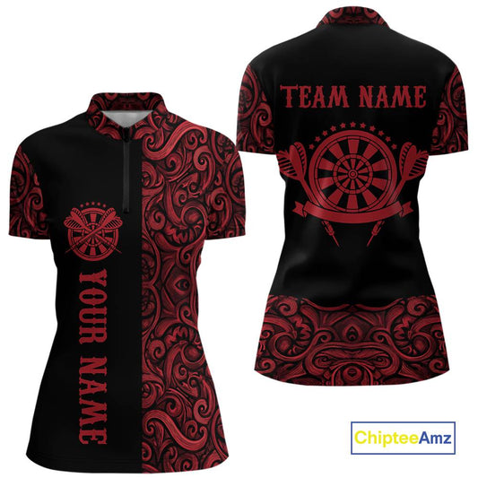 Black And Red Custom Tribal Darts Shirt For Women, Personalized Darts Jersey Team Polo & Quarter Zip TDM5391