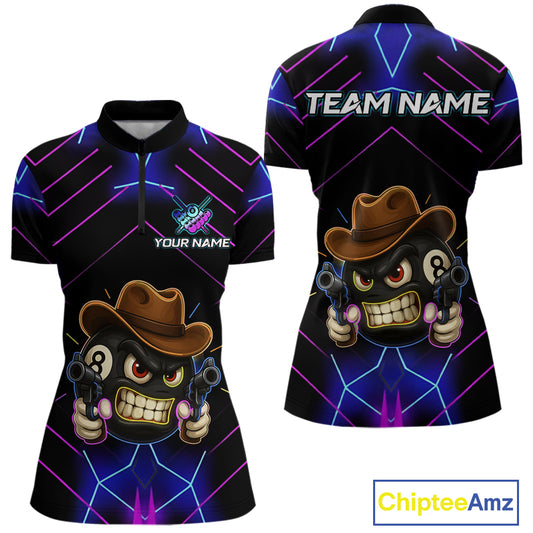 Funny Neon 8 Ball Pool Billiard Shirt For Women Custom Billiard Team Jersey Polo & 1/4 Zip TDM5405