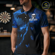 Load image into Gallery viewer, Black And Blue Grunge Skull Butterflies Darts Shirt For Men Custom Dart Jersey Team Polo & 1/4 Zip TDM4993