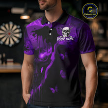 Load image into Gallery viewer, Black And Purple Grunge Skull Butterflies Darts Shirt For Men Custom Dart Jersey Polo & 1/4 Zip TDM4994