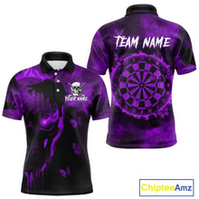 Load image into Gallery viewer, Black And Purple Grunge Skull Butterflies Darts Shirt For Men Custom Dart Jersey Polo & 1/4 Zip TDM4994