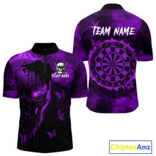 Load image into Gallery viewer, Black And Purple Grunge Skull Butterflies Darts Shirt For Men Custom Dart Jersey Polo & 1/4 Zip TDM4994