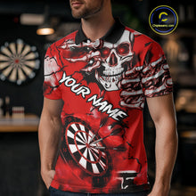 Load image into Gallery viewer, Personalized Red Grunge Skull Darts Shirt For Men Custom Darts Team Jersey Polo & Quarter Zip TDM5028