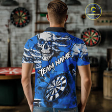 Load image into Gallery viewer, Personalized Blue Grunge Skull Darts Shirt For Men Custom Darts Team Jersey Polo & Quarter Zip TDM5029