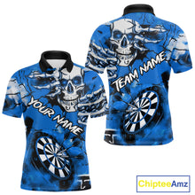 Load image into Gallery viewer, Personalized Blue Grunge Skull Darts Shirt For Men Custom Darts Team Jersey Polo & Quarter Zip TDM5029