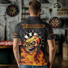 Load image into Gallery viewer, Black And Orange Custom Fire Flame Skull Darts Shirt For Men, Darts Jersey Team Polo & 1/4 Zip TDM5057