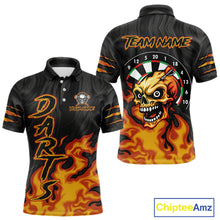 Load image into Gallery viewer, Black And Orange Custom Fire Flame Skull Darts Shirt For Men, Darts Jersey Team Polo & 1/4 Zip TDM5057