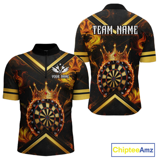Black And Gold Dartboard Crown Darts Shirt For Men Custom Dart Jerseys Team Polo & 1/4 Zip TDM5278