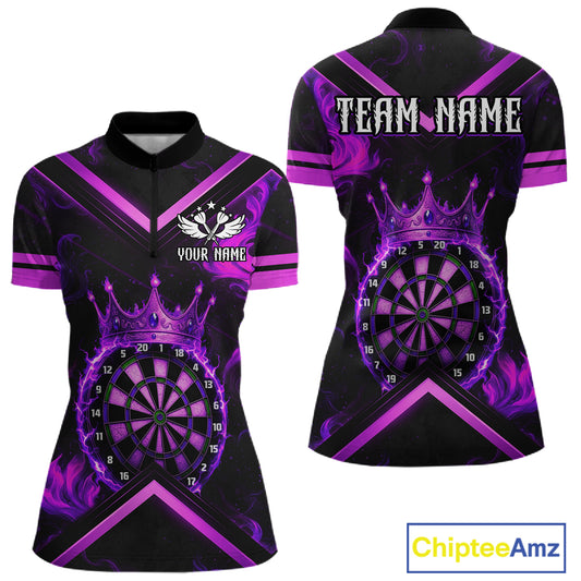 Black And Purple Dartboard Crown Darts Shirt For Women Custom Dart Jerseys Team Polo & 1/4 Zip TDM5279