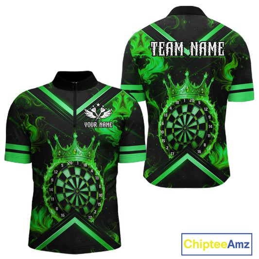 Black And Green Dartboard Crown Darts Shirt For Men Custom Dart Jerseys Team Polo & 1/4 Zip TDM5527