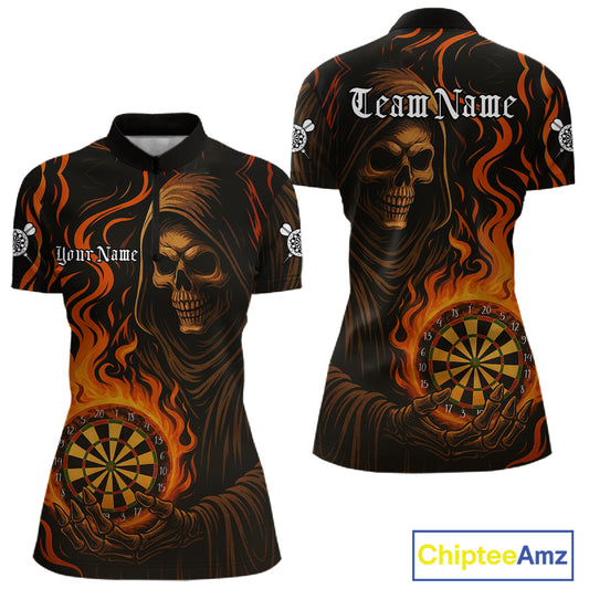 Personalized Flaming Grim Reaper Darts Shirt For Women Custom Dart Jersey Funny Halloween Dart Gift TDM4909